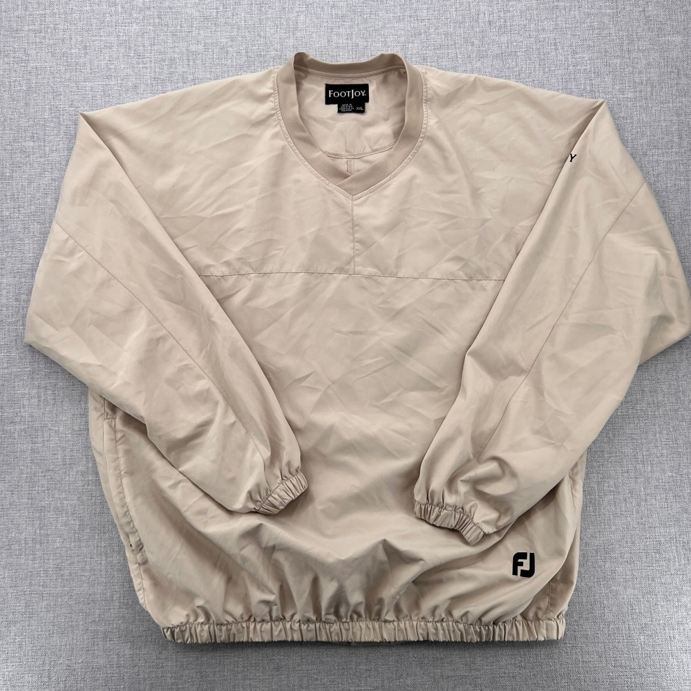 FootJoy FJ Golf Windbreaker‎ Pullover Men XXL Beige V Neck Lightweight Preppy